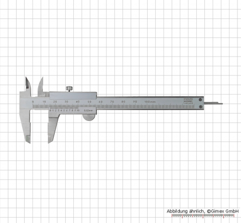 Small vernier caliper, 100 x 0.02 mm, INOX, monoblock, set screw