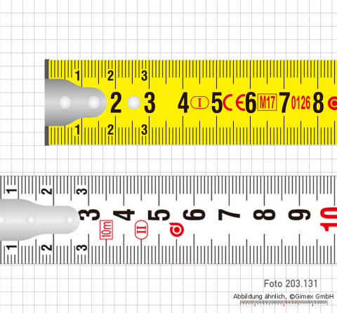 Measuring tape,  5 m, EG class  II, nylon coated, two side mm scale