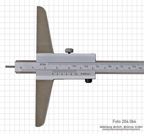 Depth vernier caliper  with needle point, convertable, 300 x 150 x 0.05 mm