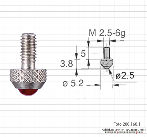 Measuring tip for dial Indicator, ceramic,  2 mm