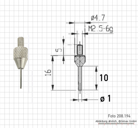 Measuring tip for dial Indicator, D=1.5 mm
