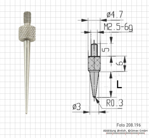 Measuring tip for dial Indicator, cone, 0.5 mm