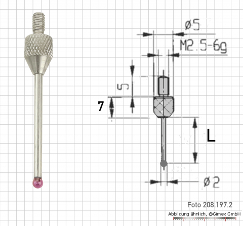 Measuring tip for dial Indicator, cone, 0.5 mm