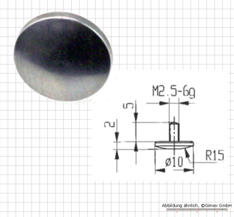 Messeinsatz für Messuhr, ballig, 10 mm