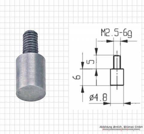 Measuring tip for dial Indicator, barrel,  4.8x6 mm