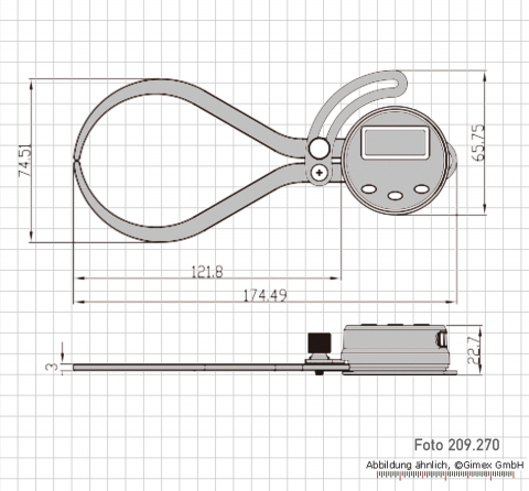 Digital caliper gauge for outside measurements,  0 - 150 mm