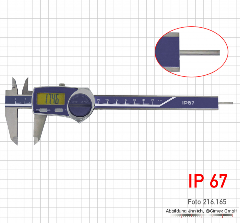 Digital caliper, IP 67, 150 mm, with round depth bar