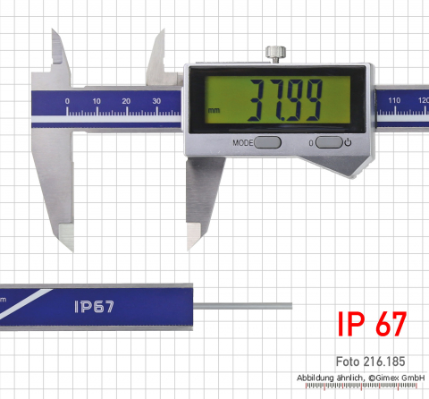 Digital poket calipers, IP 67,  150 mm, round depth bar,  inductive measuring system