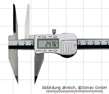 Dig. Vernier Caliper 3V with long points and point jaws, 150 mm