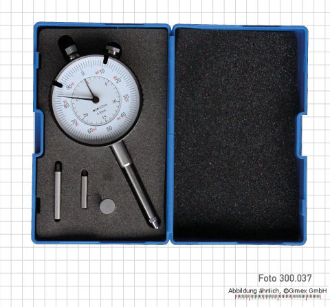 Dial indicator with extension and disc tip,  30 x 0.01 mm