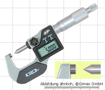 Dig.-Messschrauben mit Kegelspitze, IP 65,  0 - 25 mm