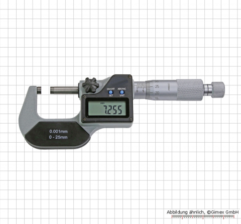 Digital micrometer 0 - 25 mm, ON/OFF/SET+ABS/INC/UNIT