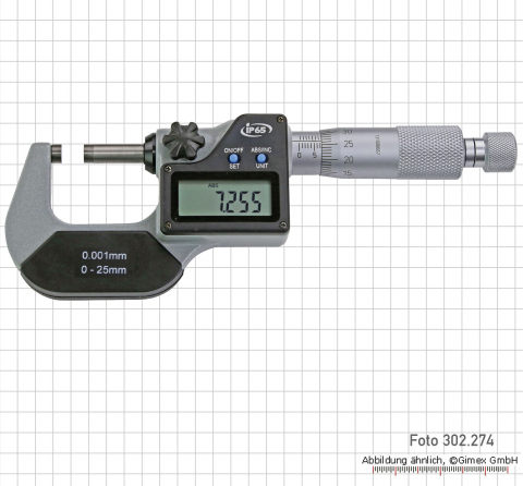 Dig.-Bügelmessschraube IP 65, DIN 863,  0-25 mm