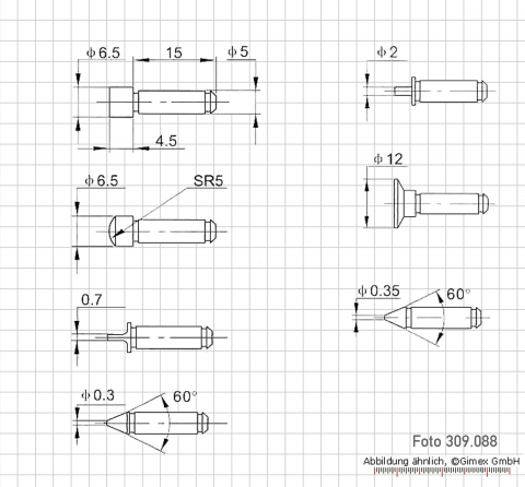 Einsatzpaar f. Uni-Micrometer, 7 Paar