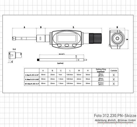 Digital three point internal micrometer,  6 - 8 mm, IP 65