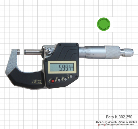 Digital micrometer,  0 - 25 mm with certificate