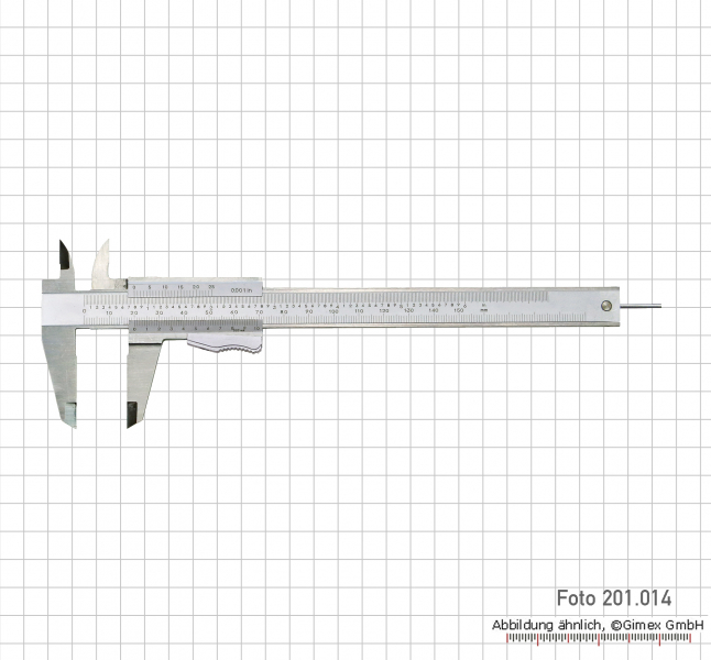 T-Messschieber, INOX, mit rundem Tiefenmaß, Schraubenfeststellung, 150 x 0,02 mm / 6" x 1/1000"