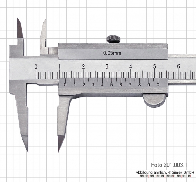 Small vernier caliper, 100 x 0.05 mm, INOX, with narrow jaws