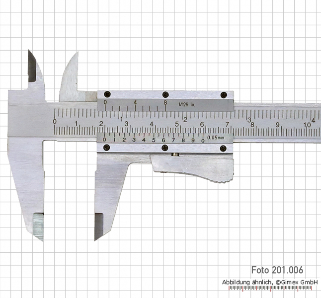 Vernier caliper, special steel, autolock, 200 x 0.05 mm / 8" x 1/128"