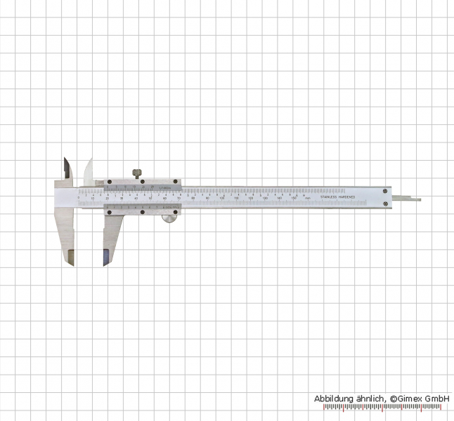 Vernier caliper, special steel, set screw, 150 x 0,02 mm / 6" x 1/1000"