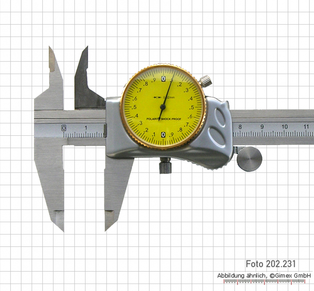 Uhren-Messschieber mit verdeckter Zahnstange, 150 x 0,02 mm