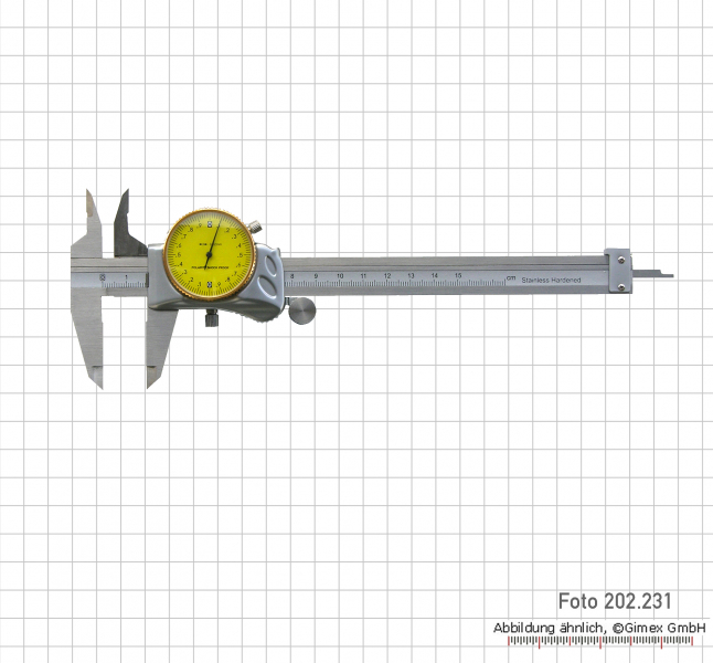 Dial vernier calipers with hidden gear rod, 150 x 0,02 mm
