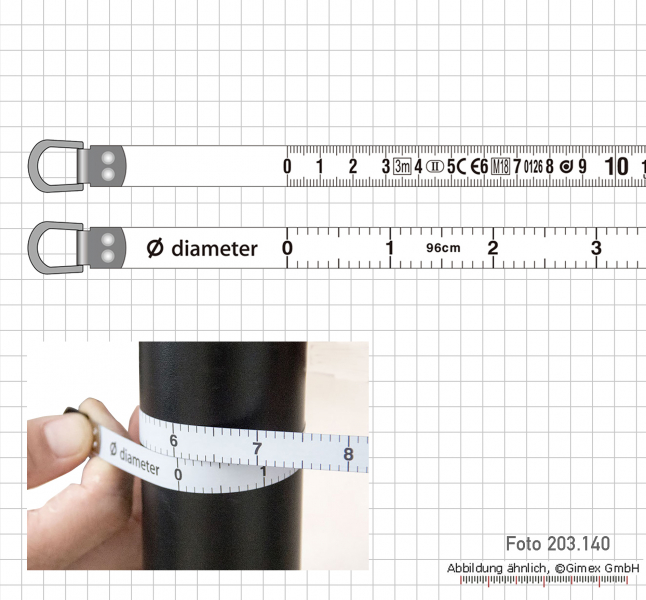 Durchmesser-Taschen-Rollbandmaß, 3 m / 0,95 m