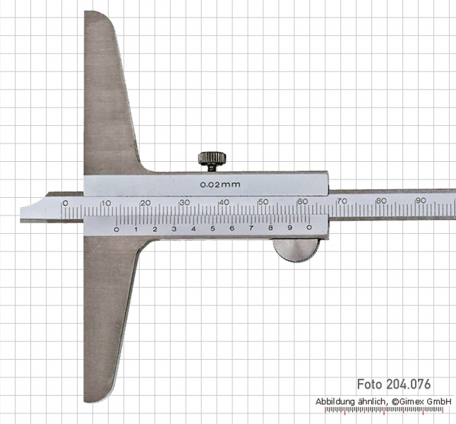 Depth vernier caliper  with double hook, convertable, 200 x 100 x 0.02 mm