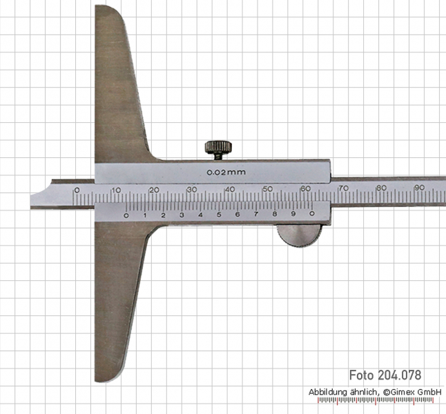 Depth vernier caliper with hook, convertable, 200 x 100 mm, 0.02 mm