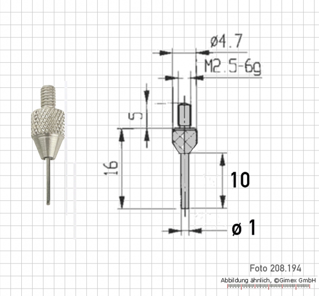 Measuring tip for dial Indicator, D=1.5 mm