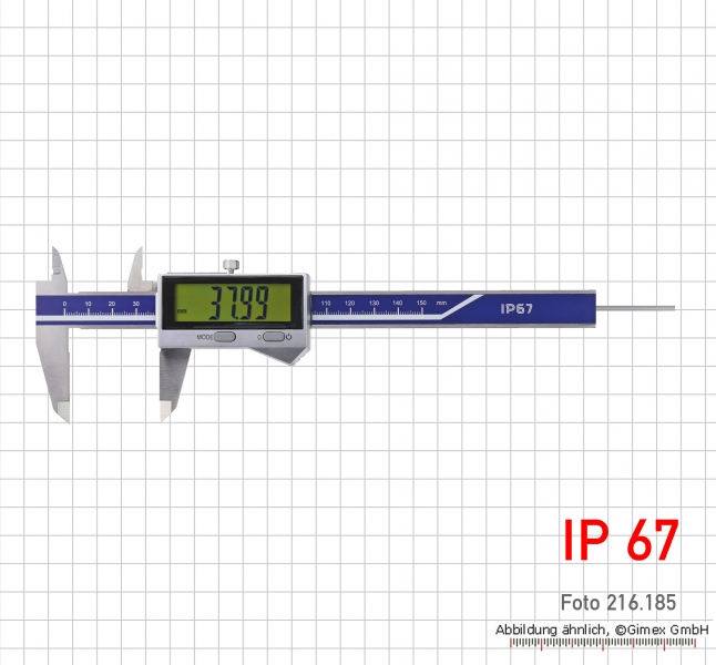 Digital caliper, IP 67, 150 mm, round depth bar, inductive measuring system