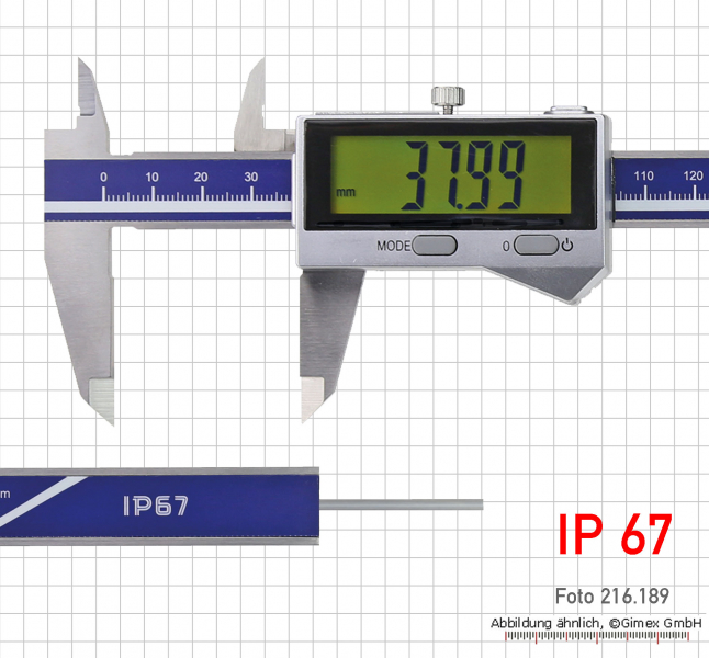 Digital poket calipers, IP 67,  150 mm, round depth bar, with Bluetooth data transmission device, inductive measuring system