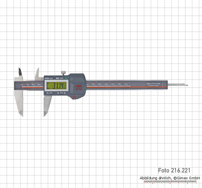 Digital caliper, IP 54, with TOL-LED, 200 mm