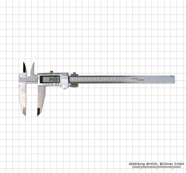 Digital control caliper with cross points and knife jaws, 300 x 100 mm
