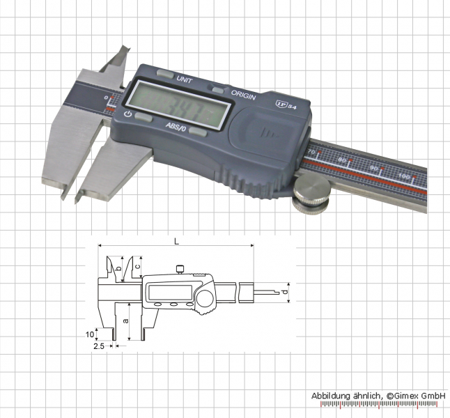 Digital caliper 3 - 150 mm, with small jaws, ABS