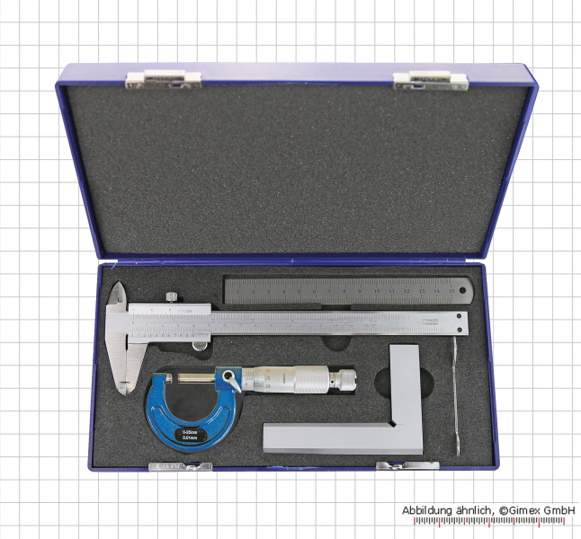 meas. tools set, 4 pcs/set, caliper with fix screw