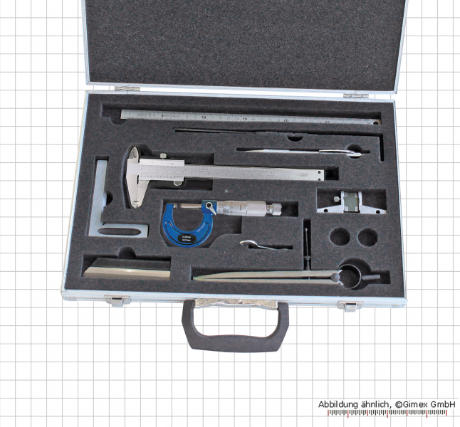 meas. tools 9pcs/set, caliper with fix screw, micrometer, knife edge