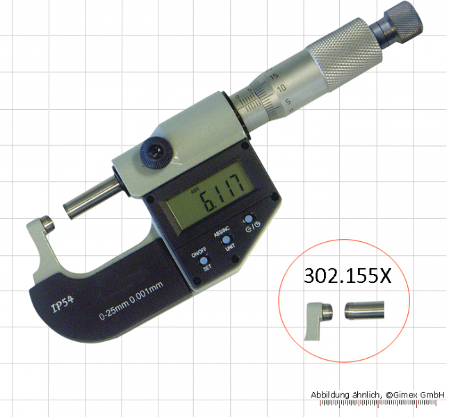 Dig.-Tube Micrometer, IP54, 0-25 mm, single spherically