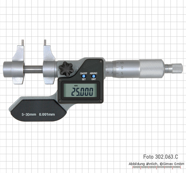 Dig. inside micrometer, round measuring face, IP65,   5 - 30 mm