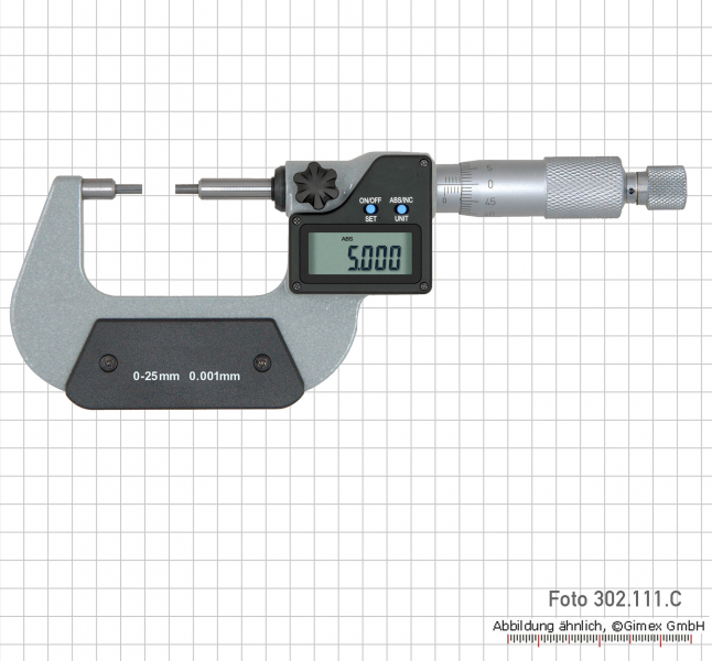 Dig. micrometers with stepped measuring faces,IP65, 0 - 25 mm