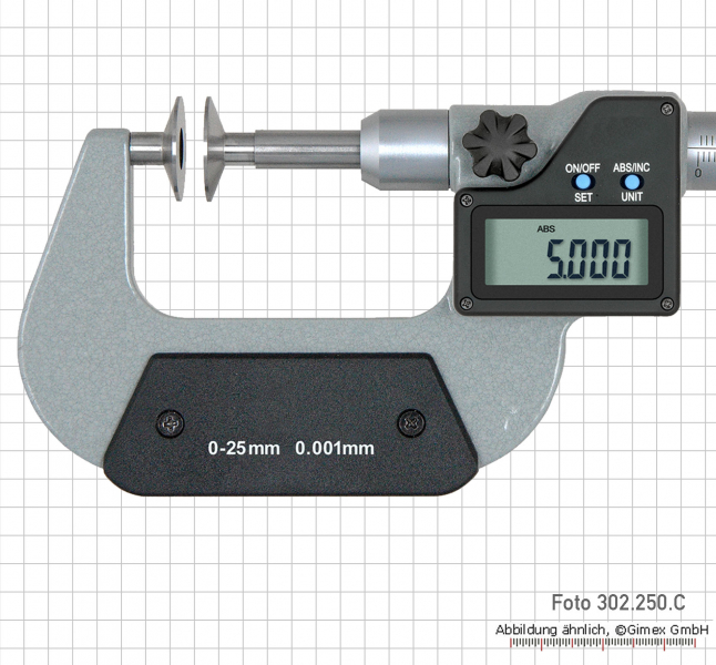 Digital disc micrometers,  0 - 25 mm, 20 mm disc