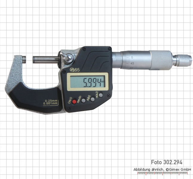Dig.-Bügelmessschraube  IP 65, DIN 863,  0-25 mm