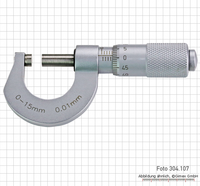 Micrometer, chrome finished,  0 - 15 mm