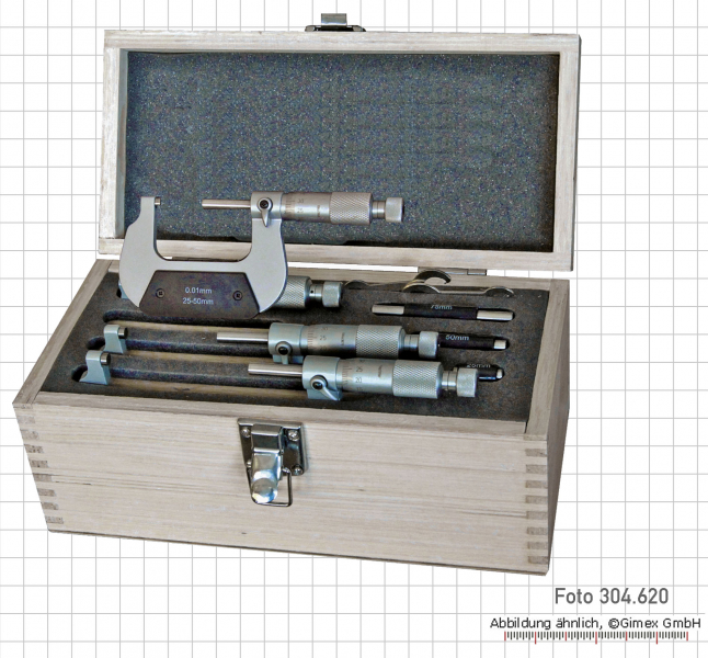 Micrometer, metaliccoated, set,  0 - 150 mm, 6 pcs