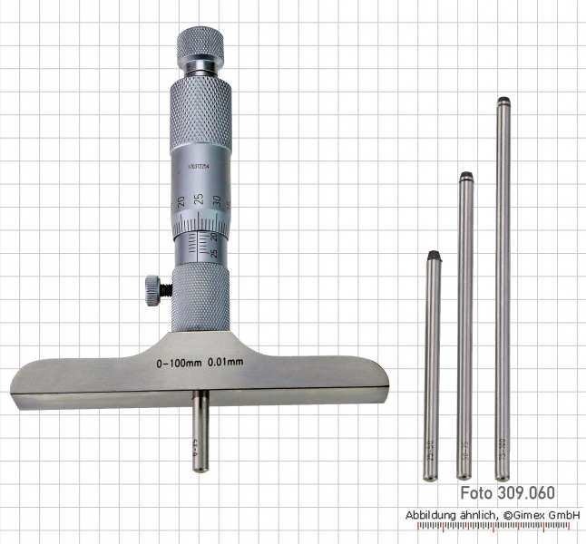 Depth micrometers, sperical, 0 - 200 mm