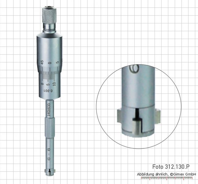 Three point internal micrometer,  6 - 8 mm